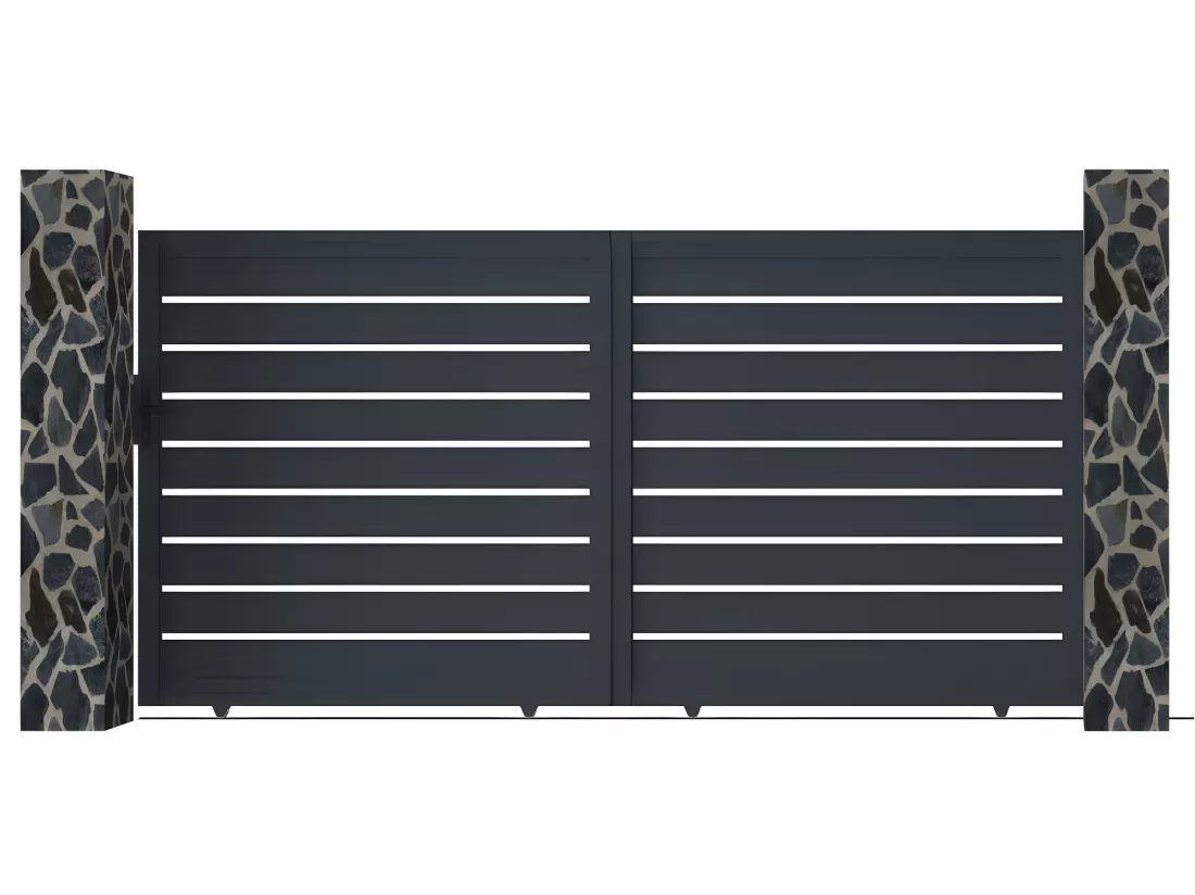 Portail électrique coulissant aluminium ajouré L374 x H183 cm anthracite - PRIMO