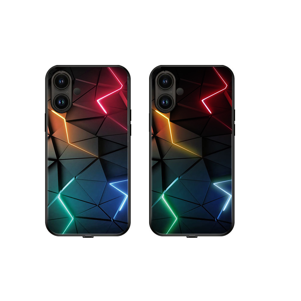 iPhone 16 Hybrid Hardcase Hülle mit TPU Bumper   LED Acryl Rückseite   Kameraschutz - Blitz Design