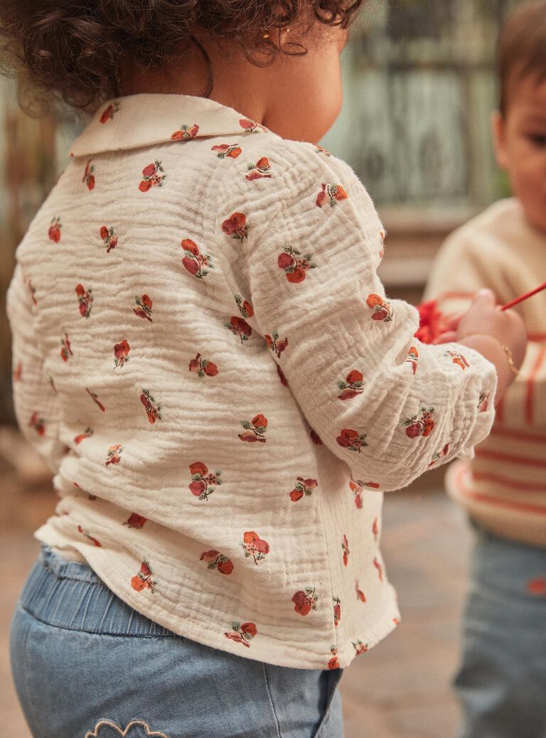 Chemisier vanille en gaze de coton à imprimé fruits