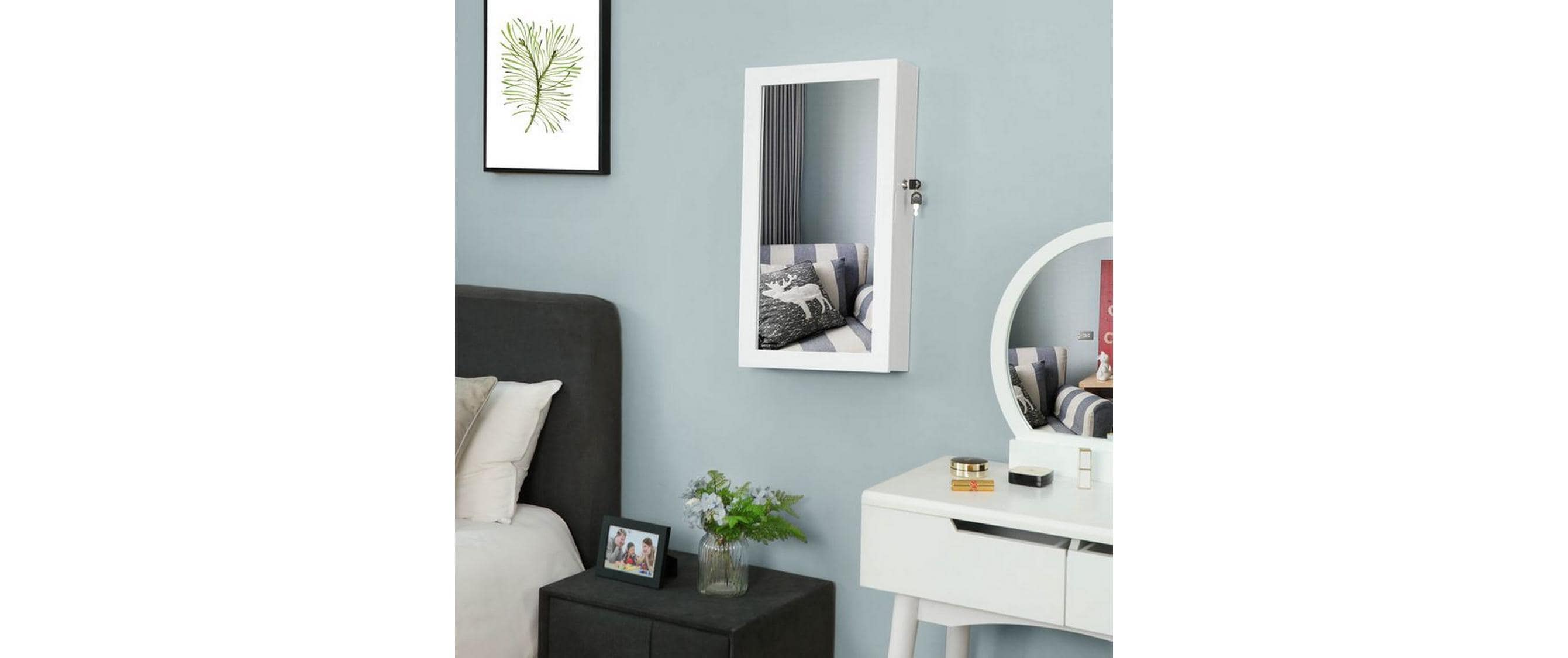Schmuckhalter mit Spiegel WeissSchmuckschrank