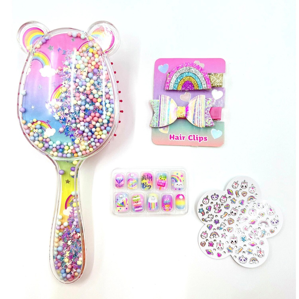 Set aus Haarbürstenclips und Nagelstickern