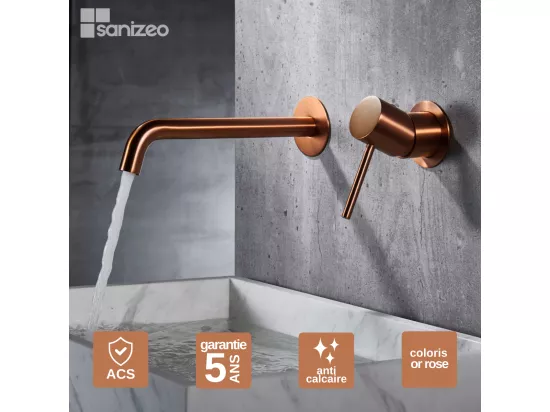 Robinet Mitigeur de Lavabo anti-calcaire Encastré Or Rose Cuivré IMEX MONZA GLM039/ORC