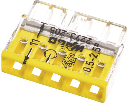 Wago 2273-205 COMPACT aansluitdoosklem 2,5 mm² 5-aderige gele insteekklem 100 stuks