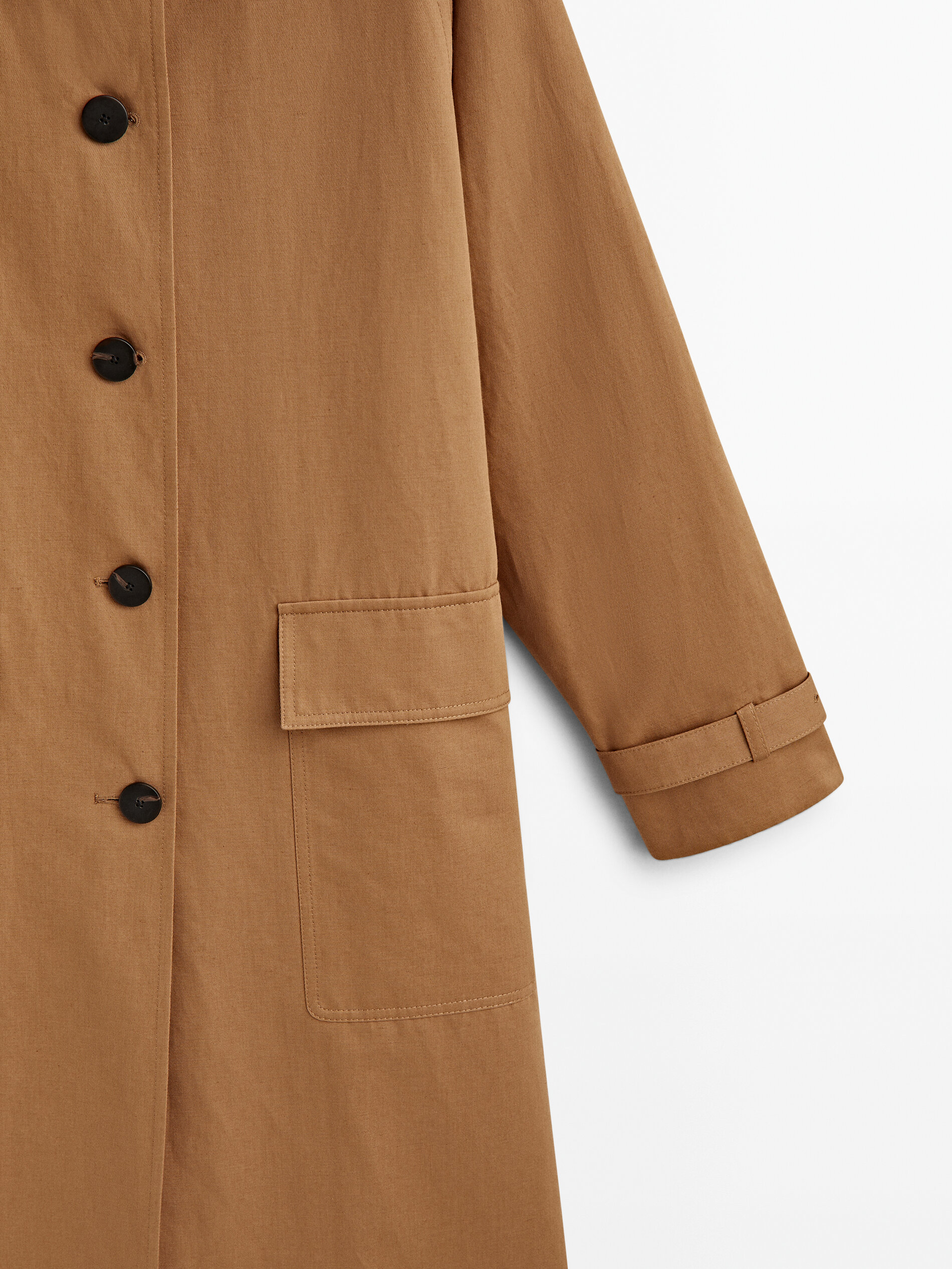 Trench coat em mistura de linho e algodão - Tabaco