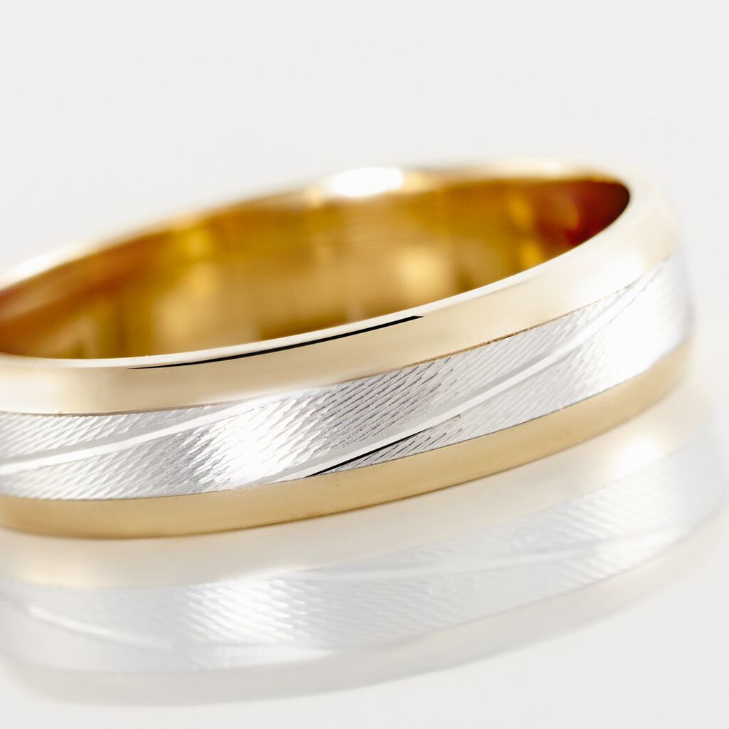 Alliance Fantaisie Rayures Demi Jonc Classique Or Bicolore