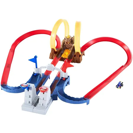 Hot Wheels Mario Kart Bowsers Festung Track-Set inkl. Spielzeugauto, Autorennbahn