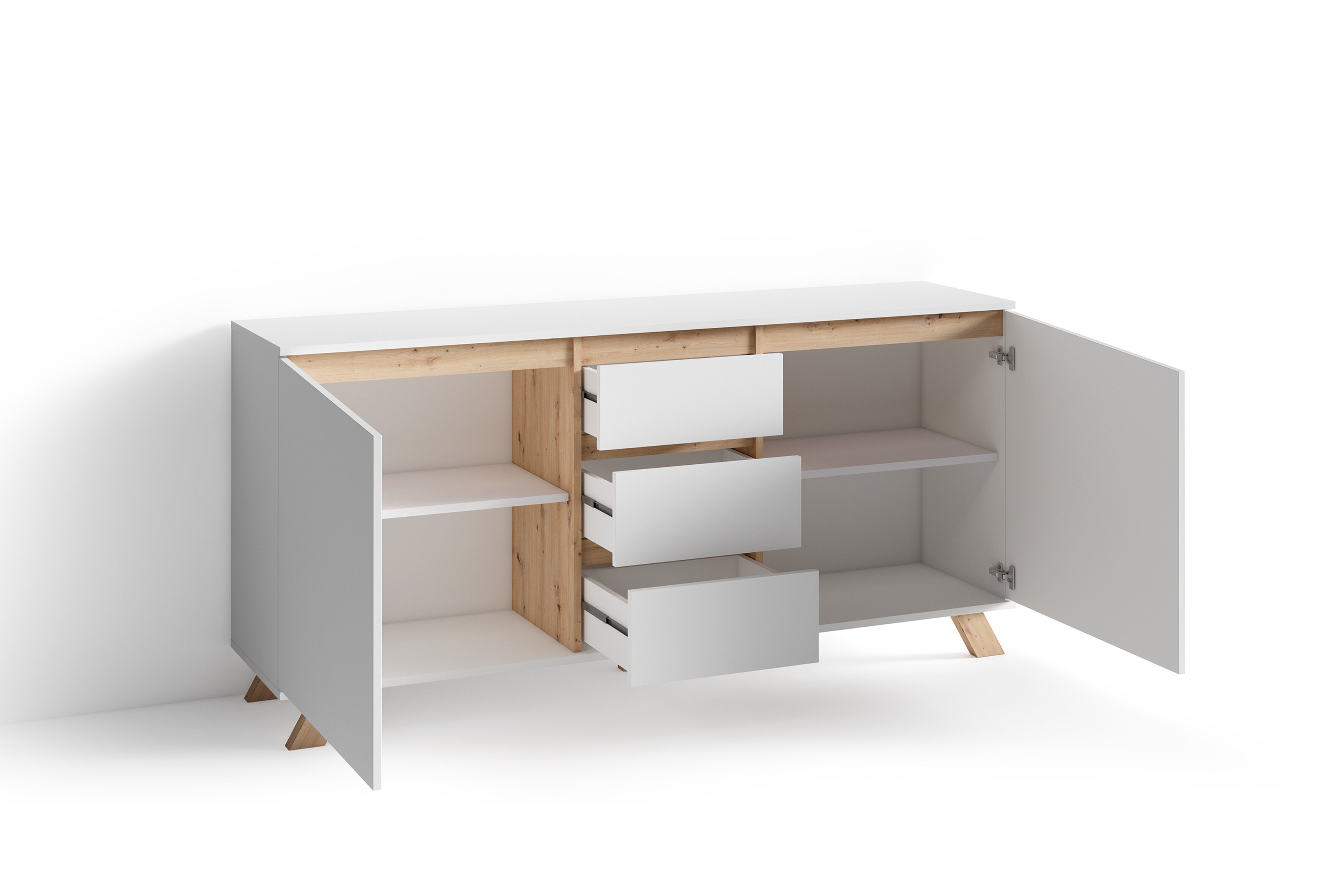 byLIVING Sideboard VALENTIN, Breite 160 cm, weiß/Artisan Eiche (Eiche-Optik)