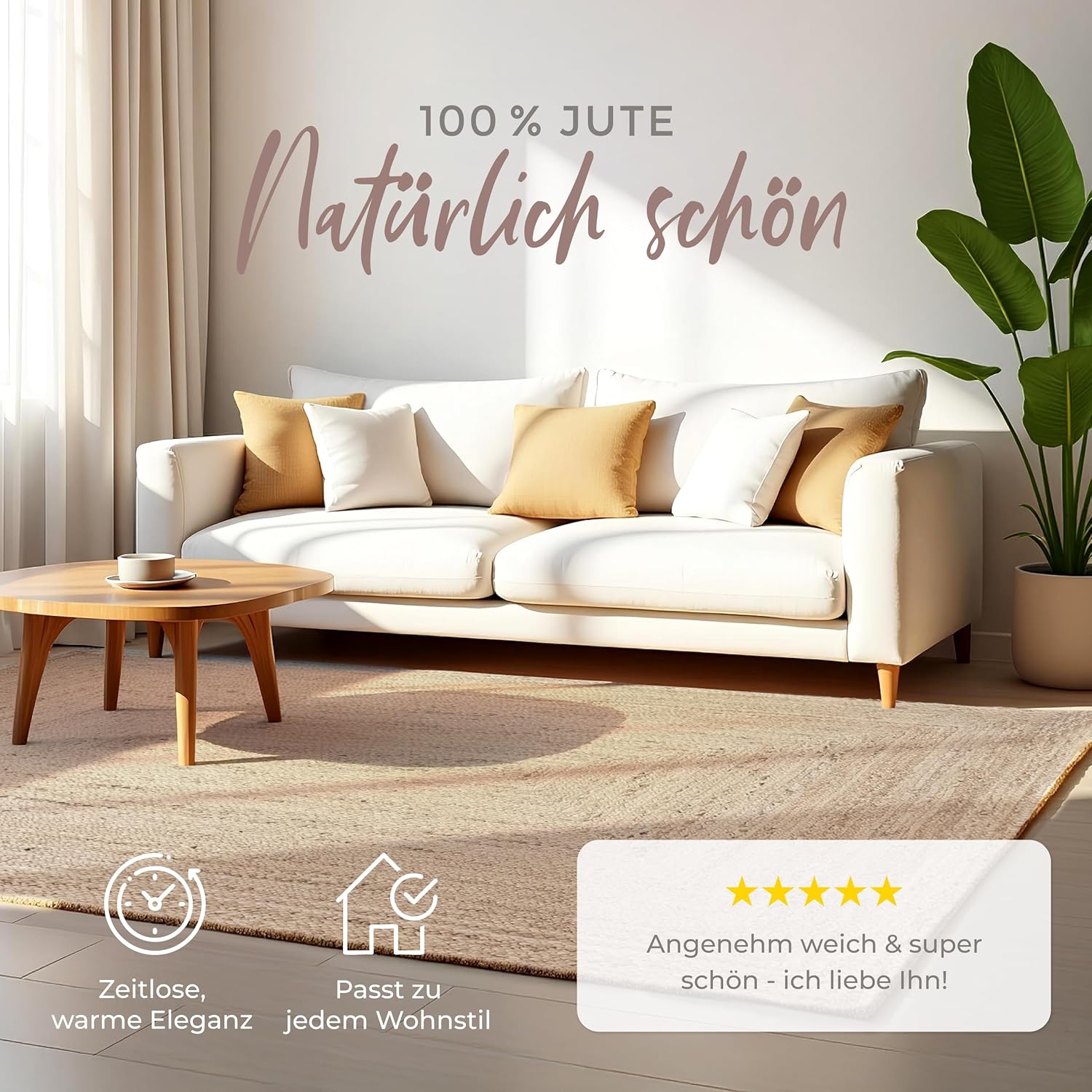 carpetfine Juteteppich Nele Taupe handgewebt aus Jute Rechteckig 200x250 cm | Moderner Naturteppich Uni im Boho - Style Flachgewebe Teppich für Wohnzimmer und Schlafzimmer