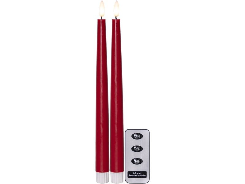 Star Trading LED-Stabkerzen Set Flamme Slim, 2 Stück, Rot Romantisches Kerzenlicht für besondere Momente