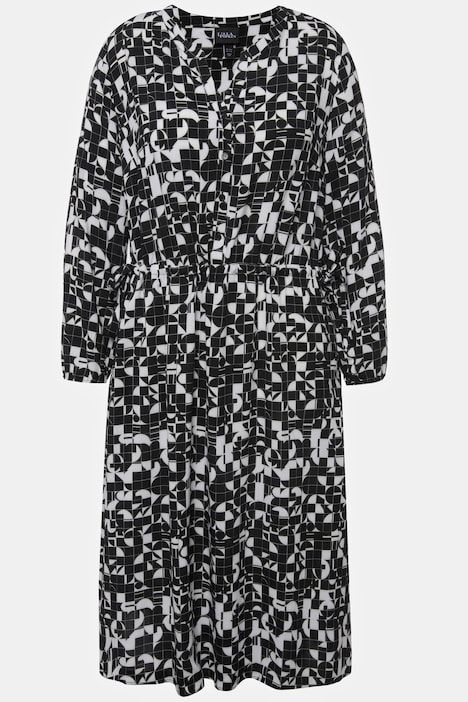 Kleid, Tunnelzug, Tunika-Ausschnitt, Taschen, Langarm