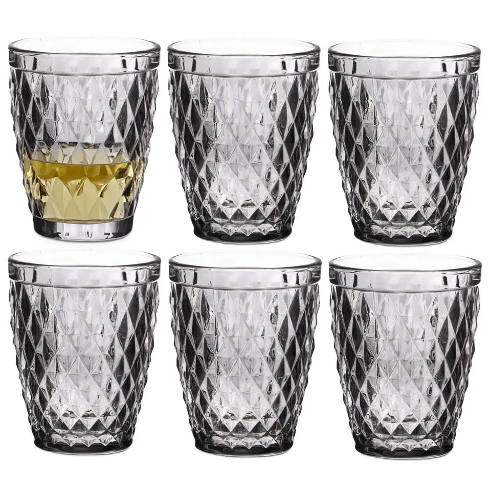 Vivalto Drinkglazen Diamonds - grijs glas - 6x - 250 ml