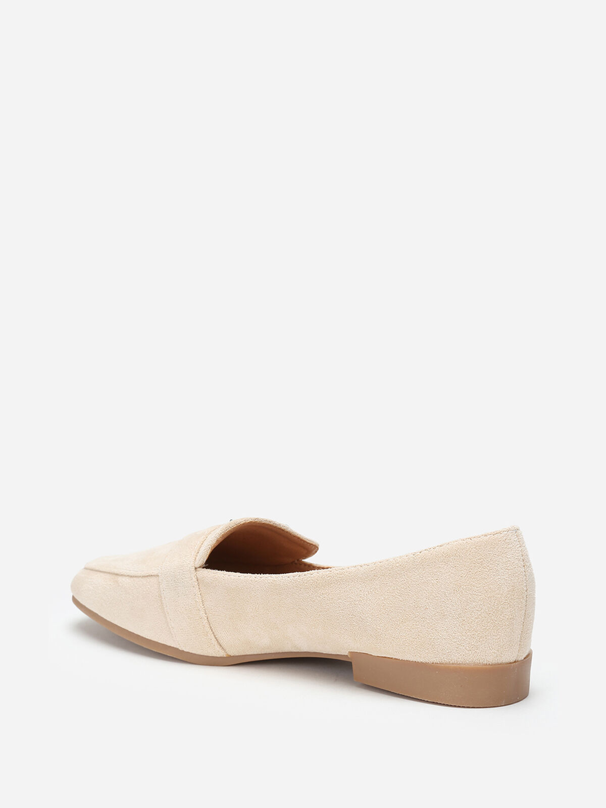 Mocassins en suédine avec boucle à strass- Beige