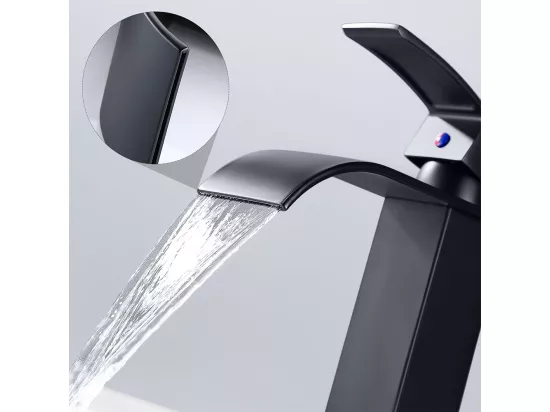 2PCSMitigeur Robinet de Lavabo Cascade Noir Moderne Mitigeur Robinet Salle Bain pour Vasque à Poser Robinetterie Convient pour Lavabo Encastré