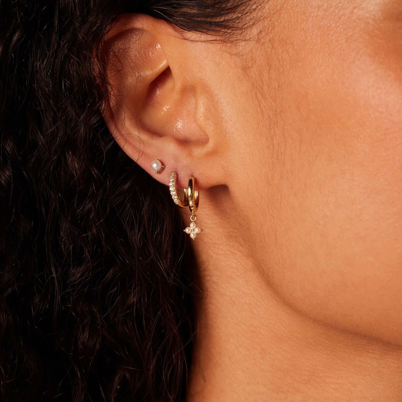 Zilveren goldplated set 3 oorbellen parel