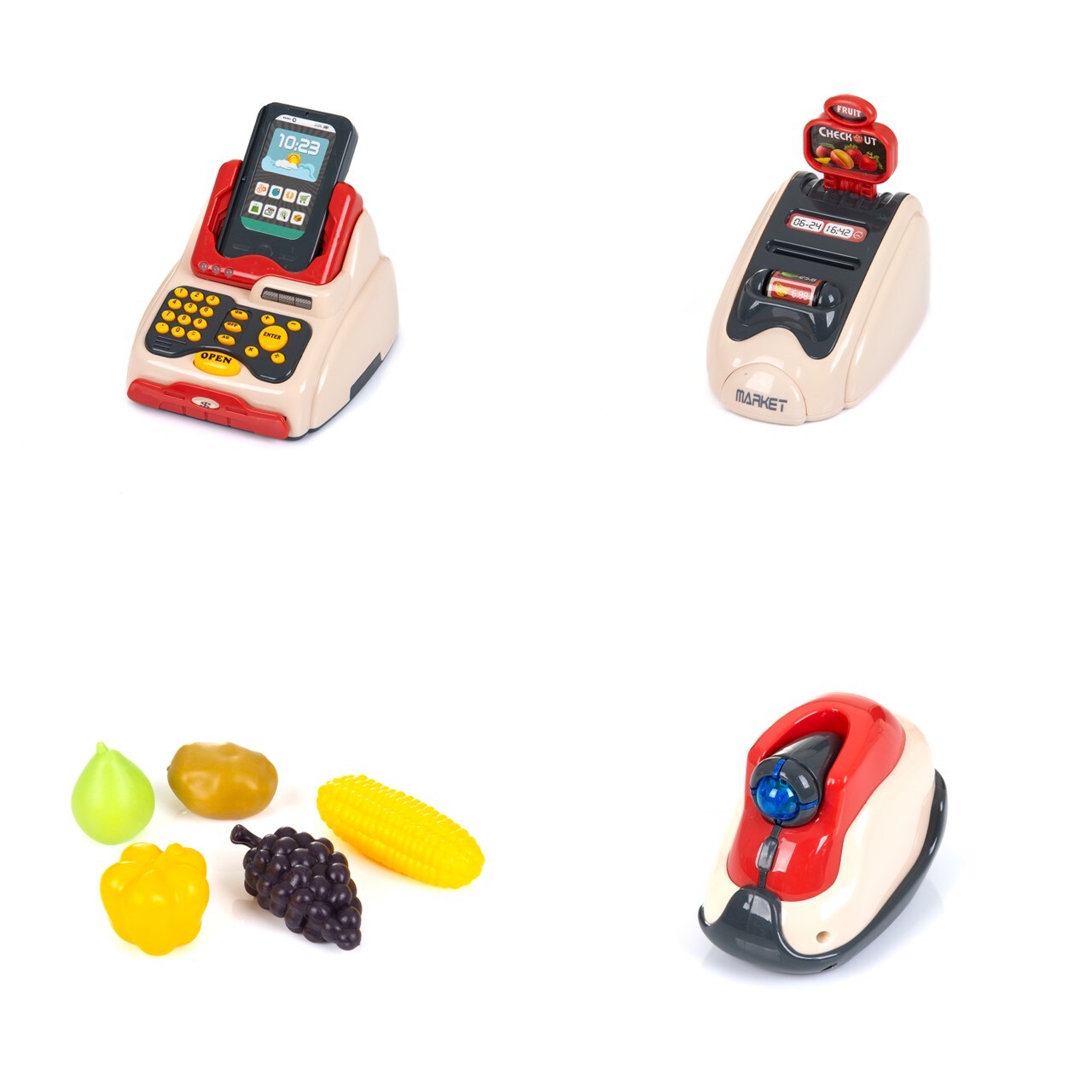 Chipolino Spielzeug Registrierkasse 24-teilig Scanner Kartenleser Obst Korb Geld rot