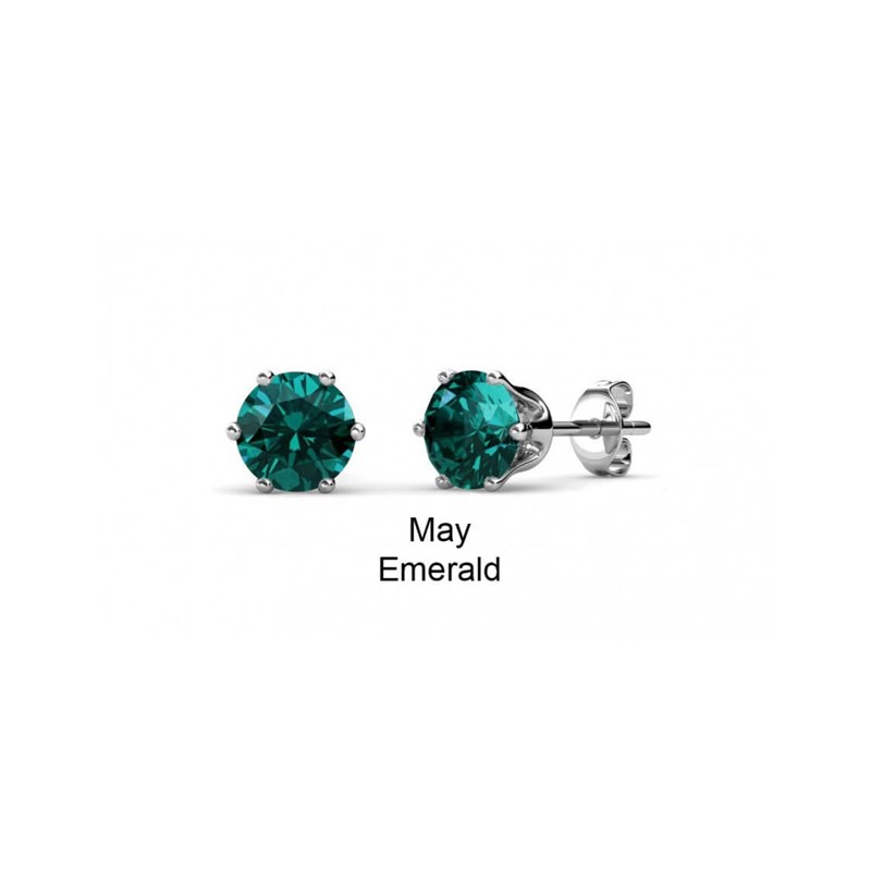 Boucles d'oreilles Birth Stone Mai - Argenté et Vert foncé