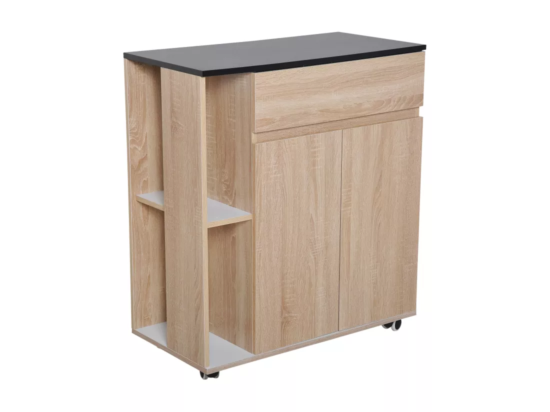HOMCOM Chariot de service desserte de cuisine à roulettes multi-rangements placard double portes + 2 étagères + tiroir panneaux particules chêne noir