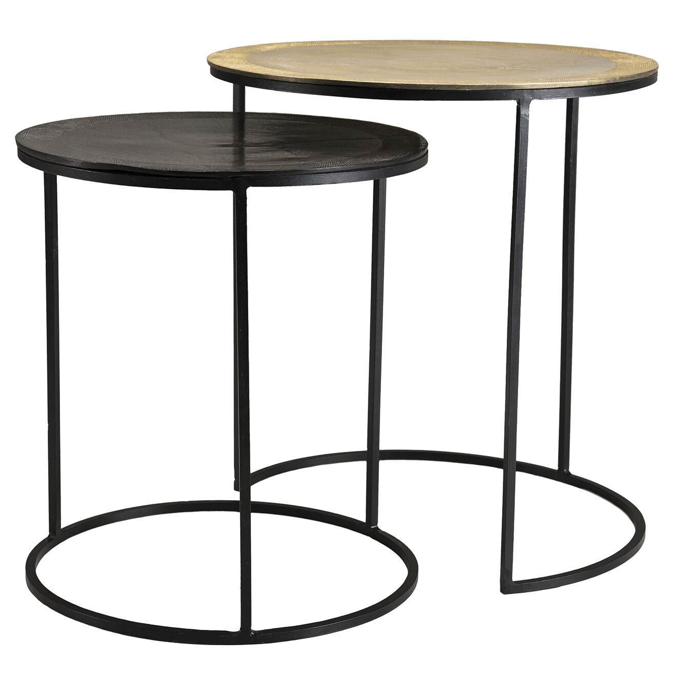 Macabane 2 Tables d'appoint gigognes rondes Jonas doré/noir - D.48.5xH.52 cm