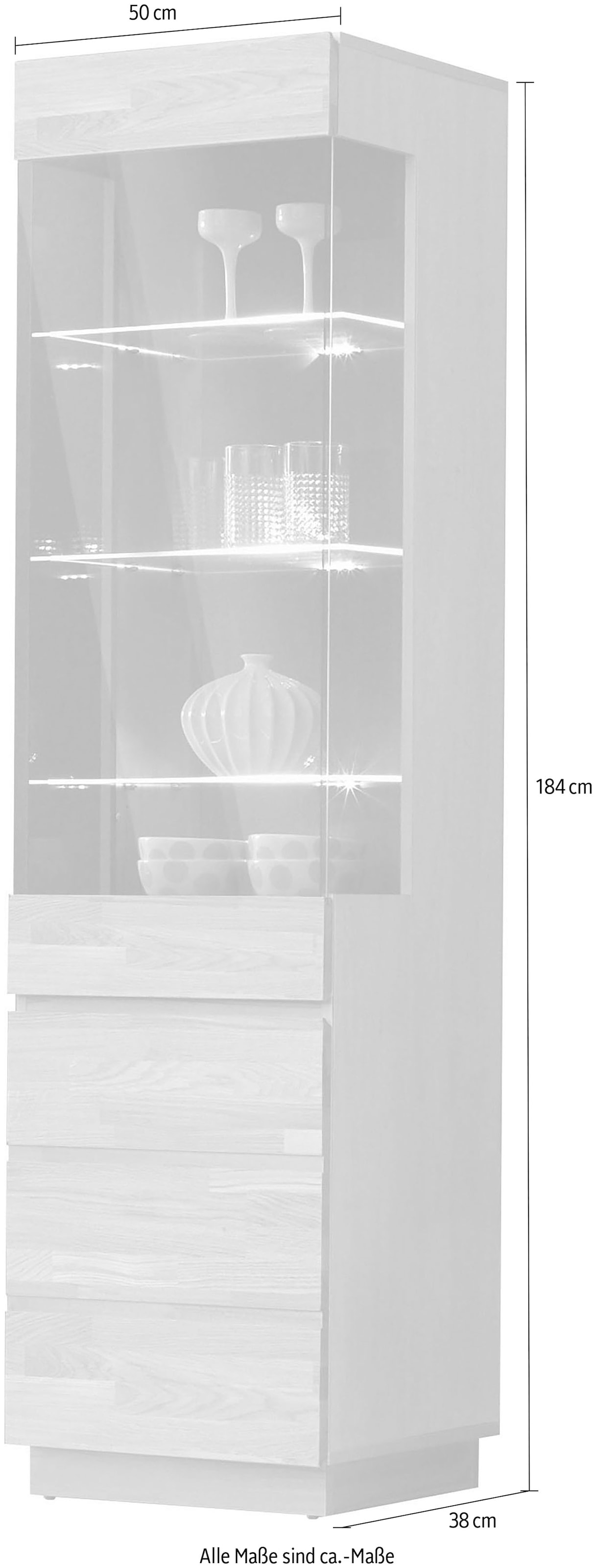 Home affaire Vitrine Höhe 184 cm, Türen aus Massivholz, mit Glaseinsatz