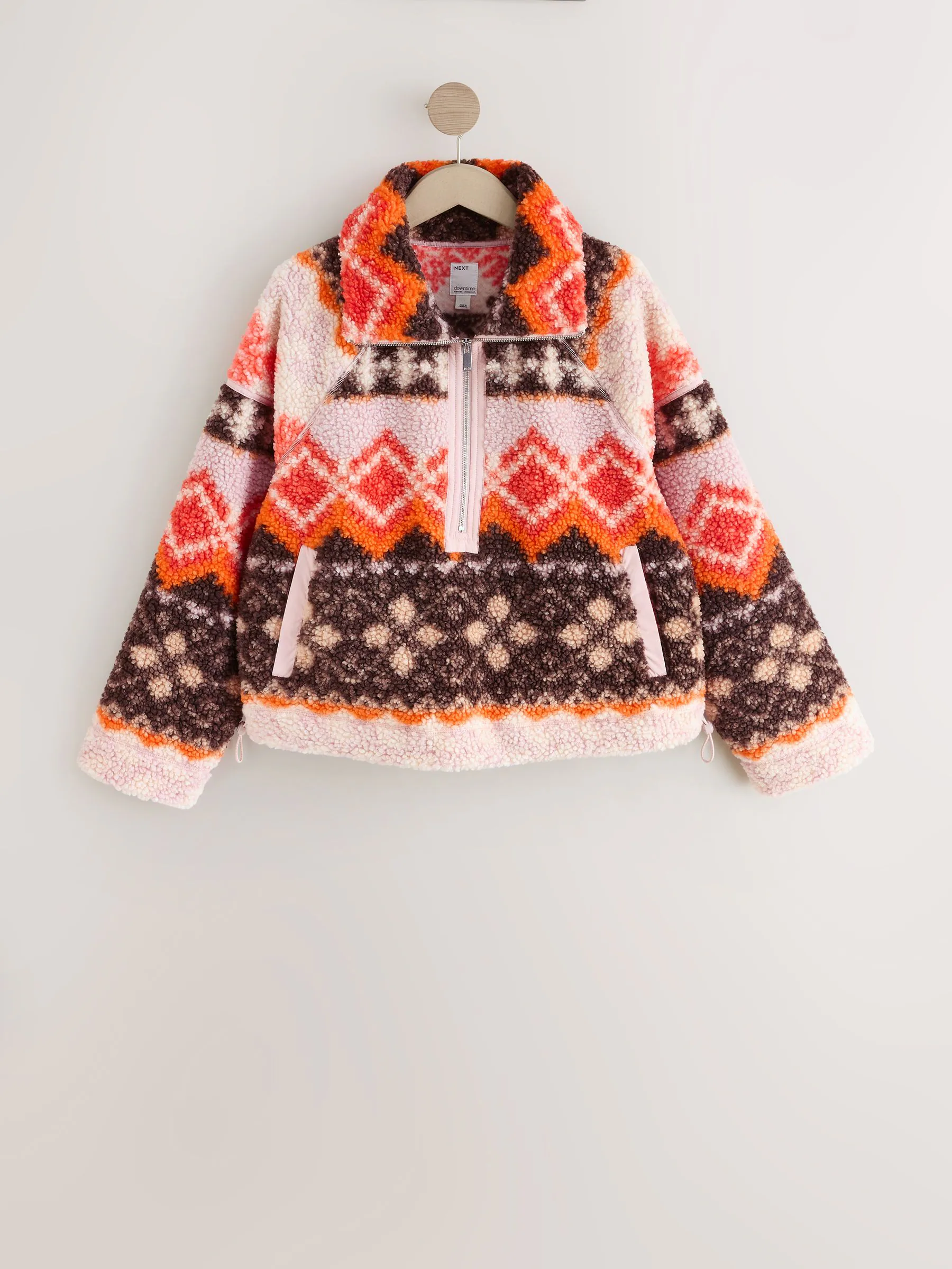 Orange Asymmetric - Borg fleece met korte rits