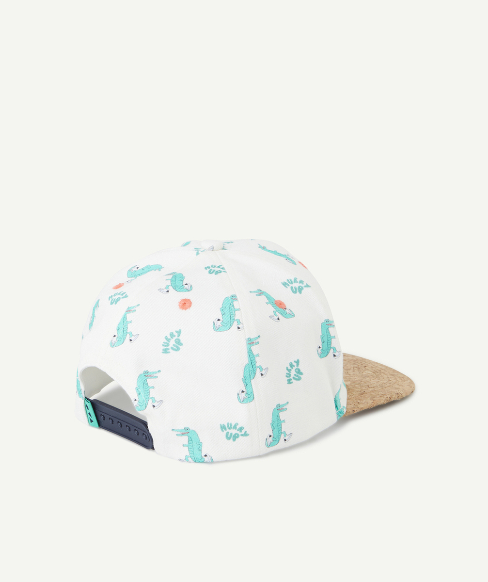 CASQUETTE GARÇON BLANCHE AVEC IMPRIMÉ CROCO ET EFFET LIÈGE