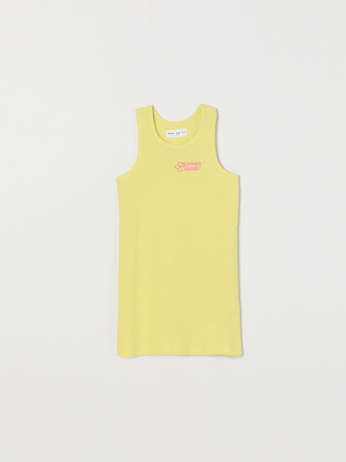 Vestido canelado bordado - Amarelo vibrante