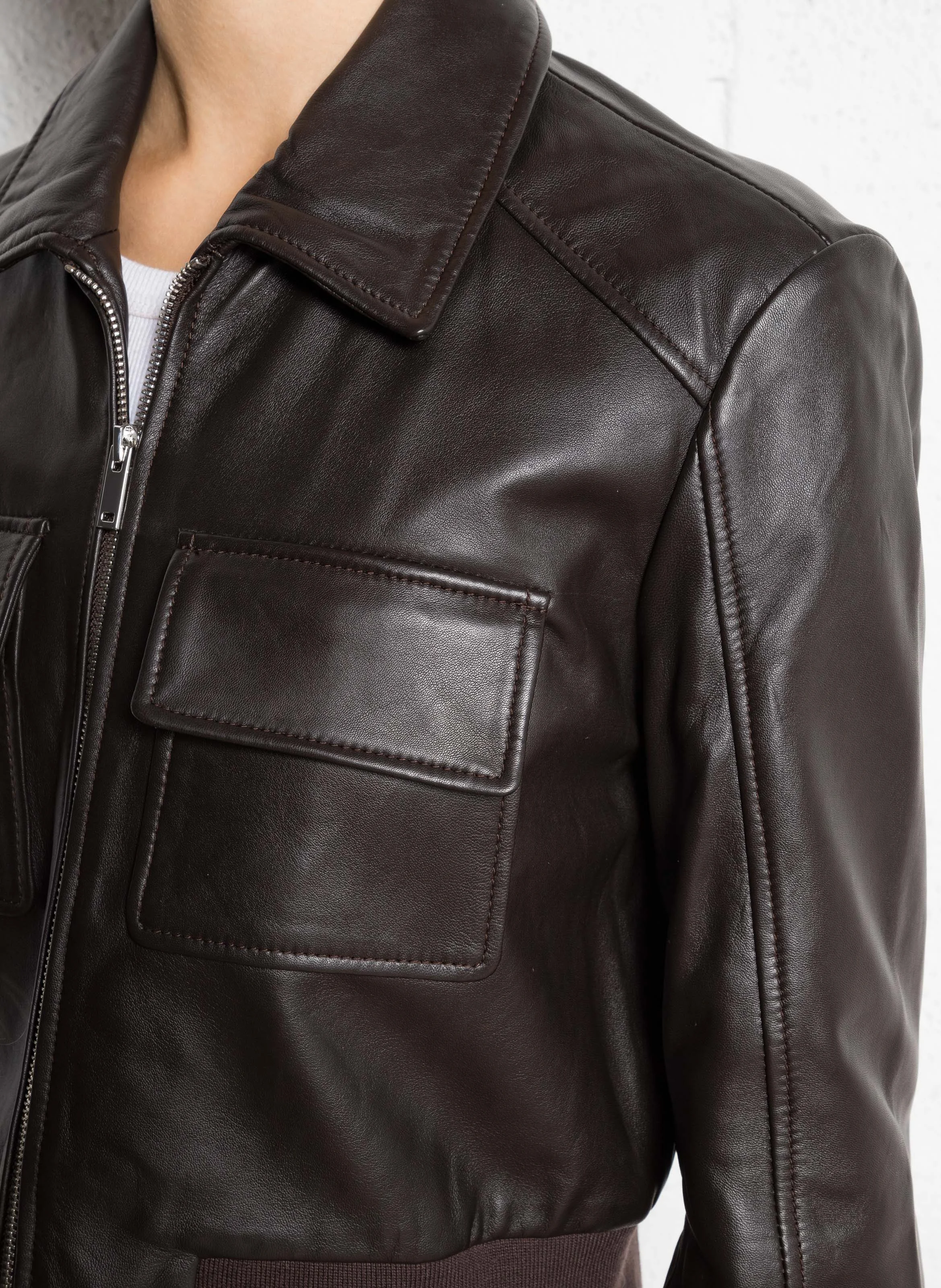 UTICA - Veste courte en cuir| Marron