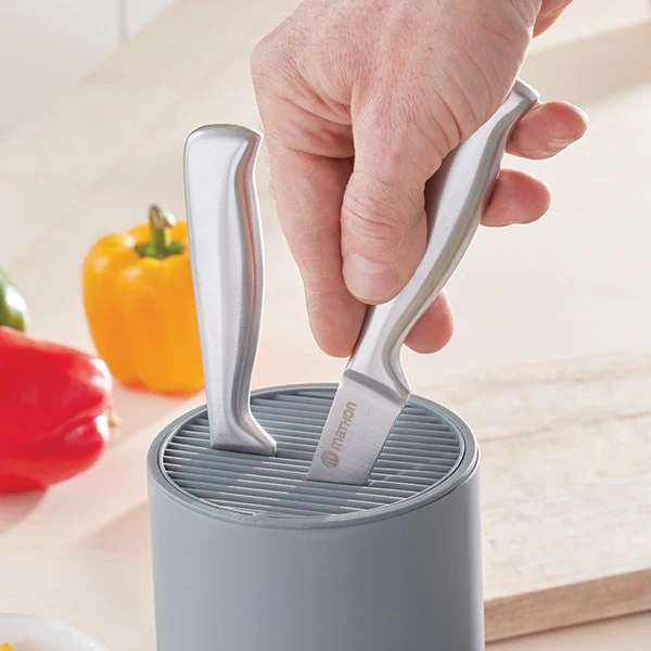 Bloc couteaux universel 2 en 1 avec porte-ustensiles gris Mathon