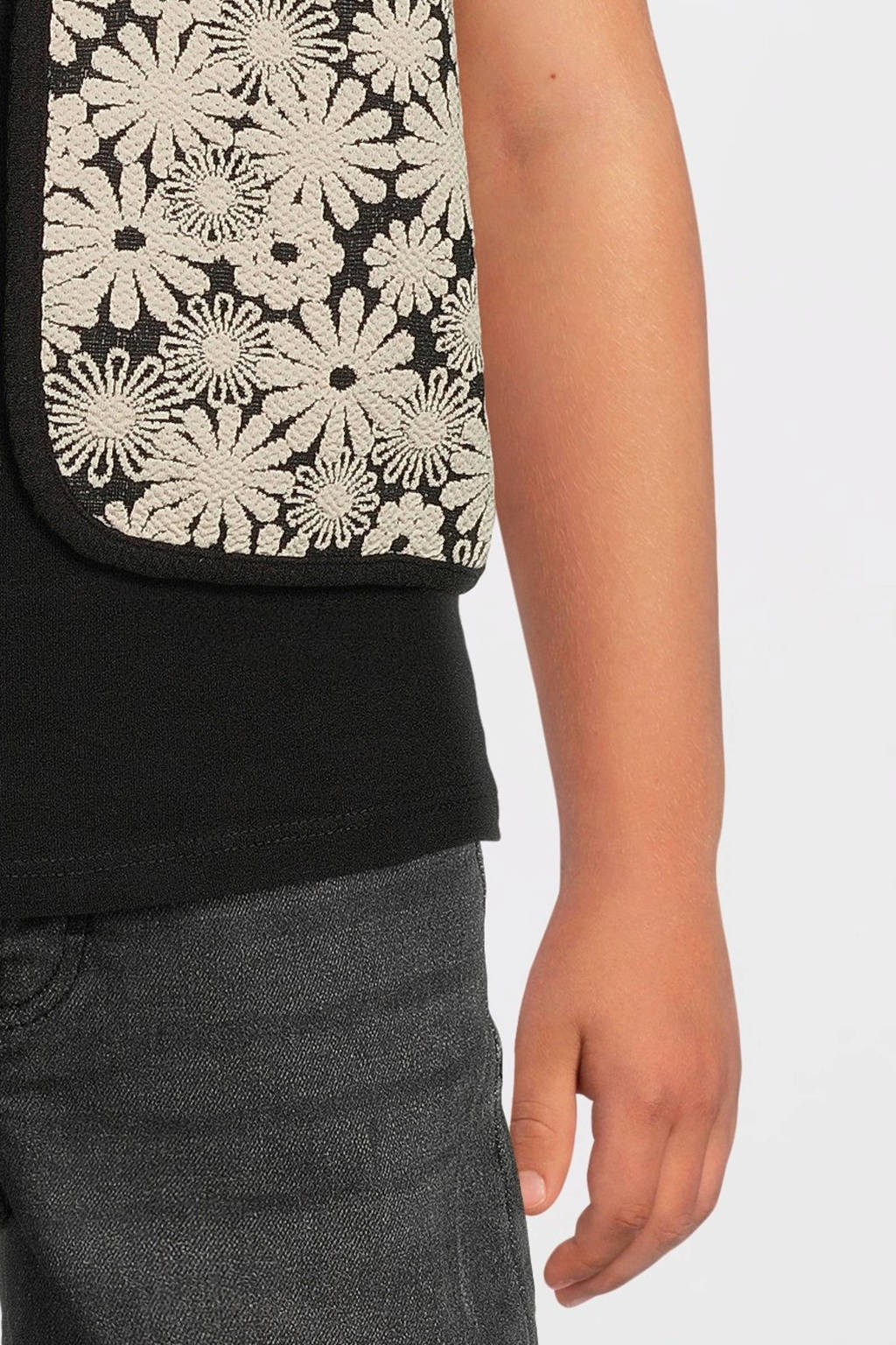 Moodstreet gilet Vajén met all over print zwart/wit