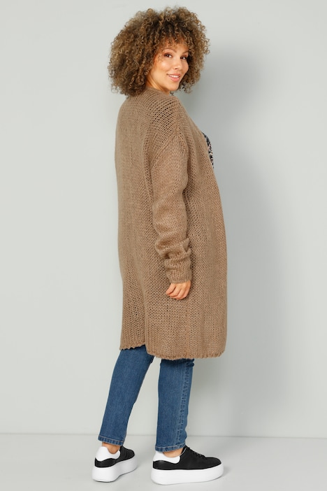 Long-Strickjacke, offene Form, Langarm