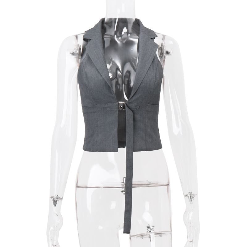 Bulgaris - Reverskraag Effen Gestreept Crop Vest