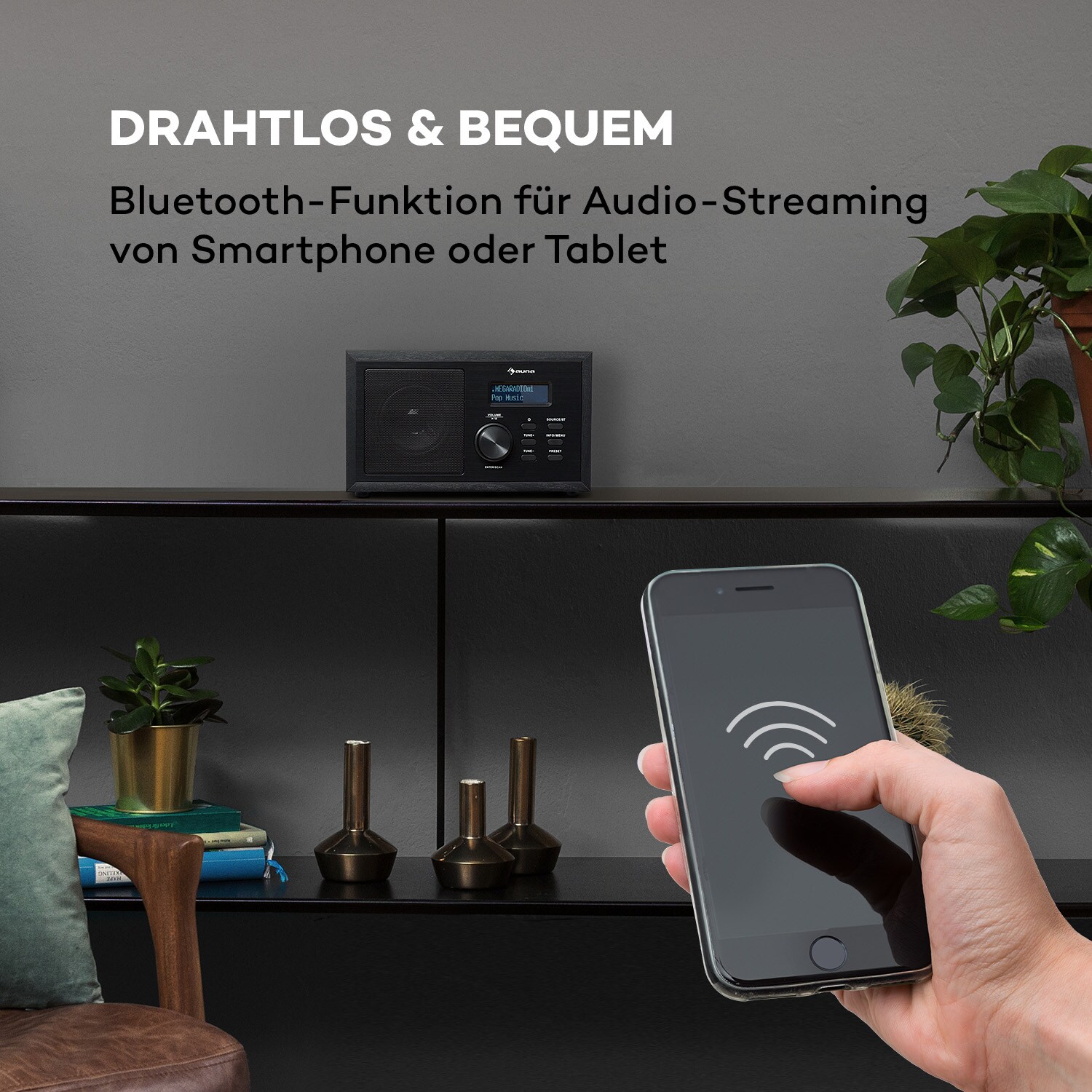Ambient DAB+/FM Radio BT 5.0 AUX-In LC-Display Wecker Eieruhr Schwarz