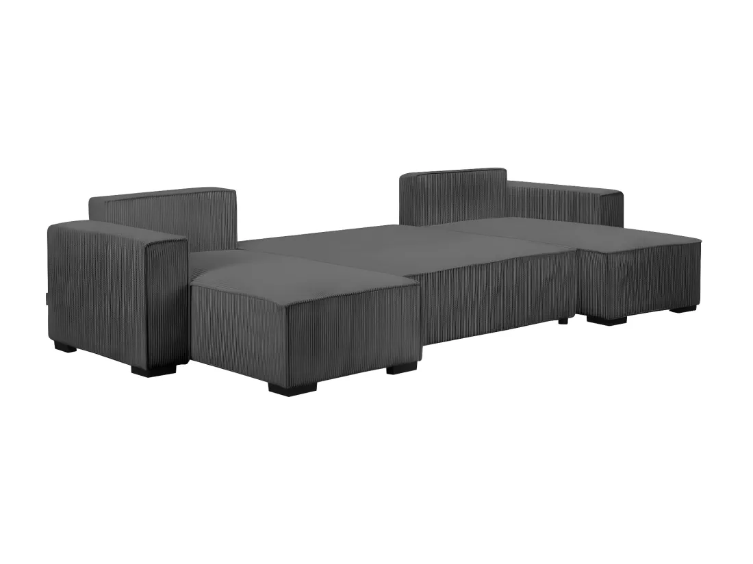 Canapé panoramique 5 places Clarence convertible avec coffre en velours côtelé - Gris anthracite - L322 x P161 x H87cm - Loungitude