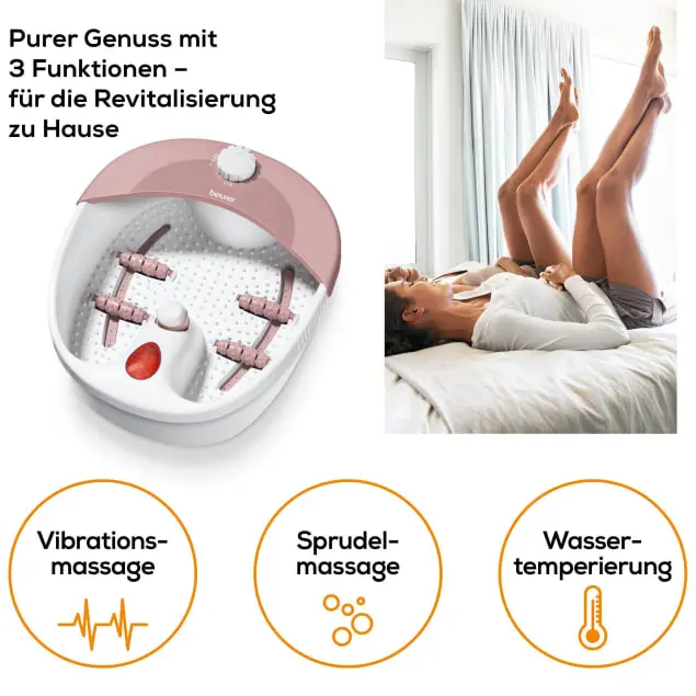 FB 20 Fusssprudelbad Spa Fussbad mit Vibrationsmassage (63605) - Weiss / Rosa