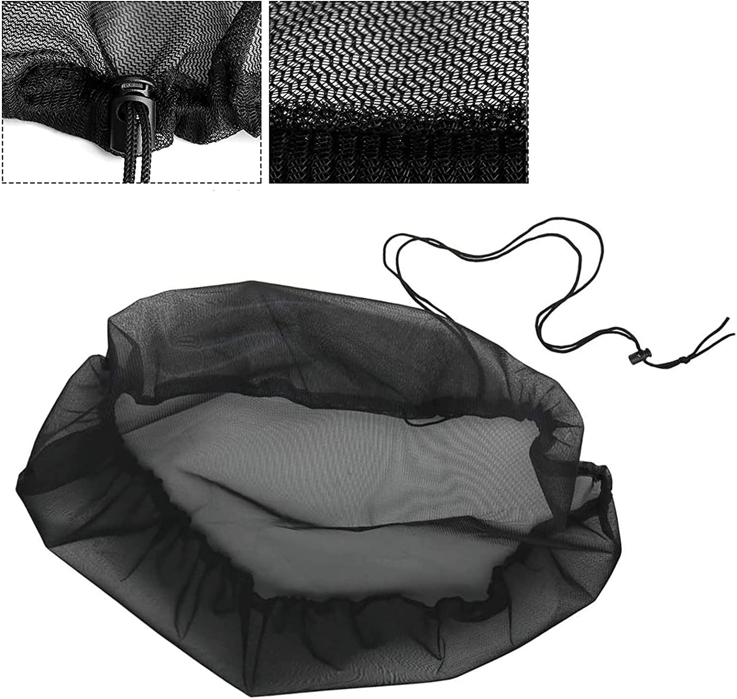 (2er Set) Ø80cm Regenfass Laub Schutznetz Wasser Tonnen Abdeckung mit Zugband - Schwarz