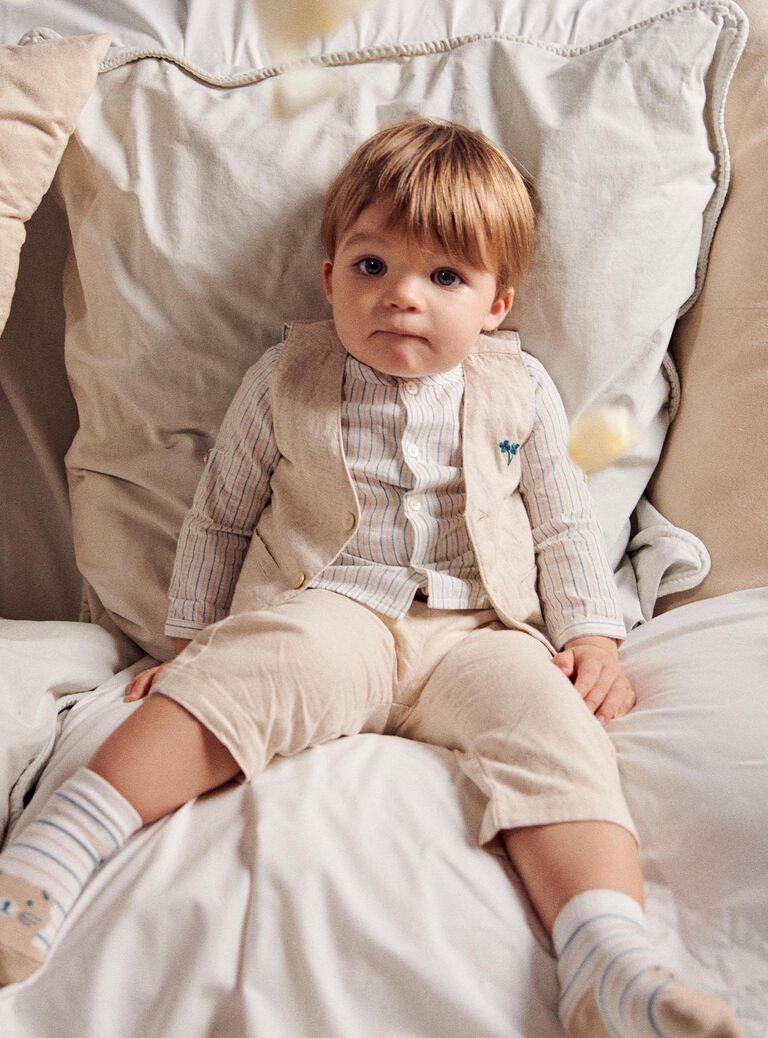 Chemise à rayures beige et bleu