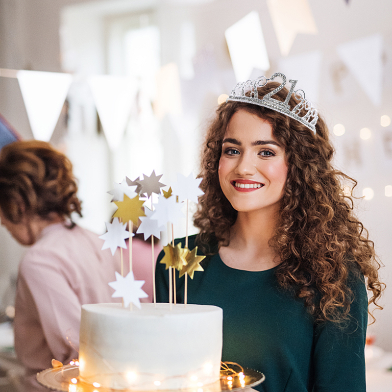 (Ø12cm) Glitzer Birthday Party Krone 18. Geburtstag Diadem Accessoire mit Strasssteinen - Silber