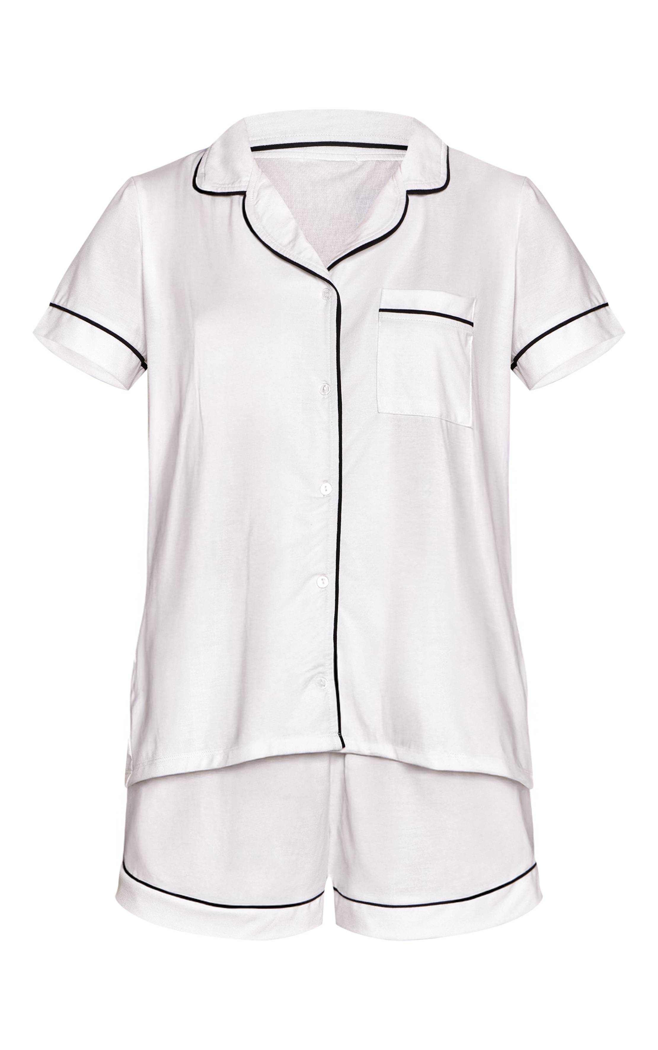 Blanc Ensemble Pyjama Haut À Manches Courtes Et Short En Jersey Doux Avec Passepoil