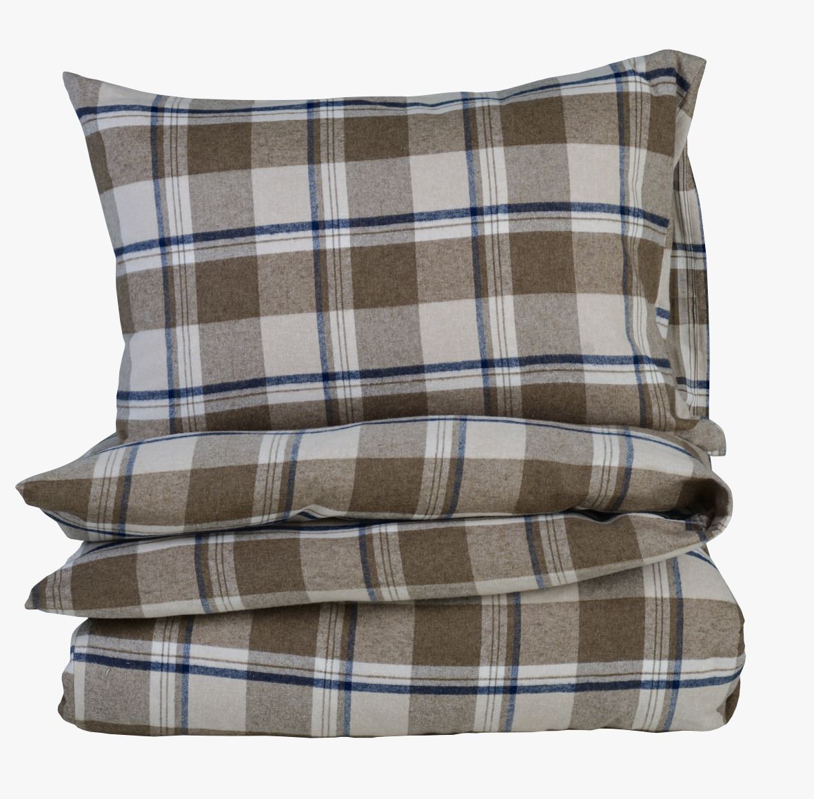 Garnfarget flanell sengesett multi brun - 140x200 cm