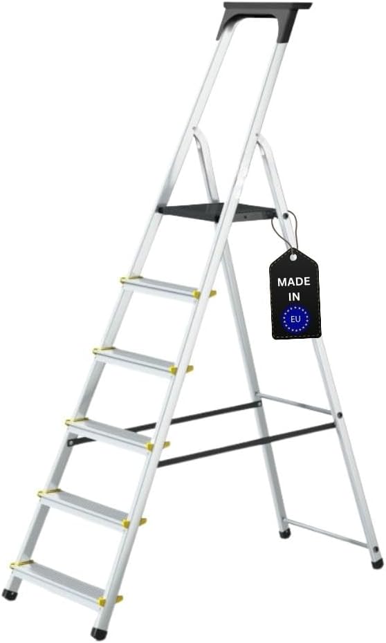 PROREGAL Trapladder met gereedschapsplank Economy Basic Enkelzijdige toegang 6 treden Werkhoogte 3,19 m Draagvermogen 150 kg