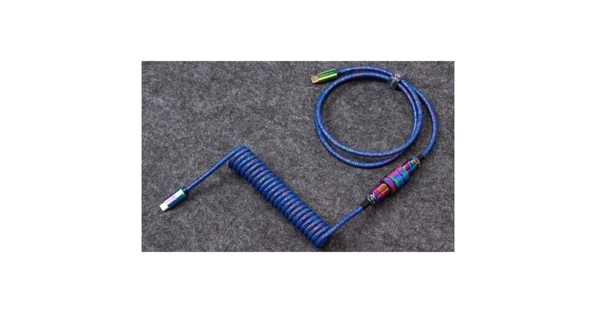 KeychronPremium Coiled Aviator Cable USB-C 3.2 Gen 1 kabel  (Blauw, 1,08 meter, rechte stekker)