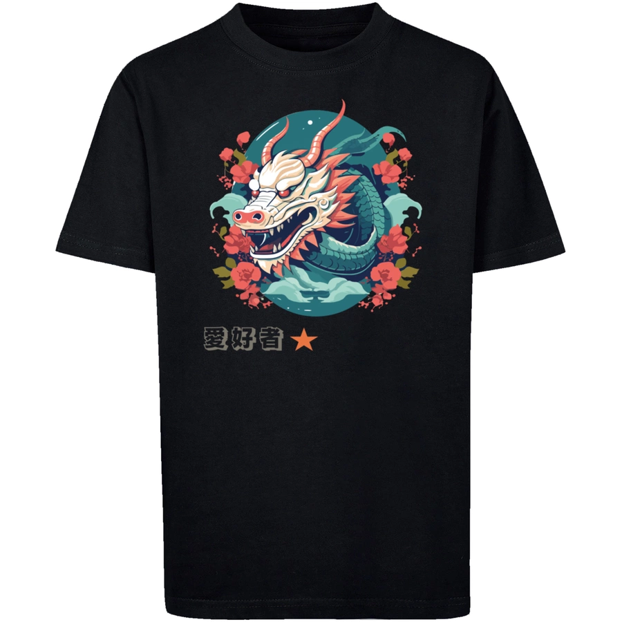 F4NT4STIC T-Shirt Drache mit Blumen schwarz