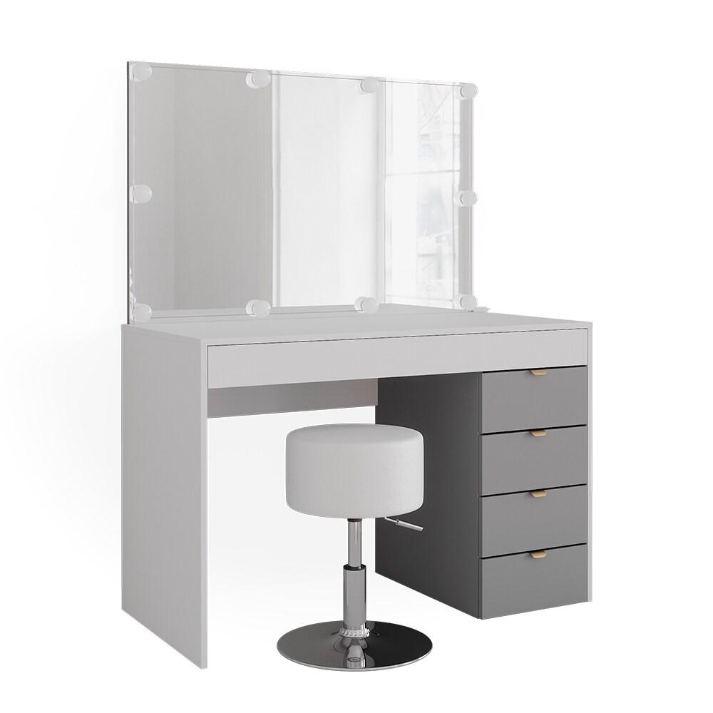 Vicco Schminktisch Elise Weiß Grau 115 x 76 cm modern Frisiertisch Schubladen Spiegel Hocker LED-Beleuchtung