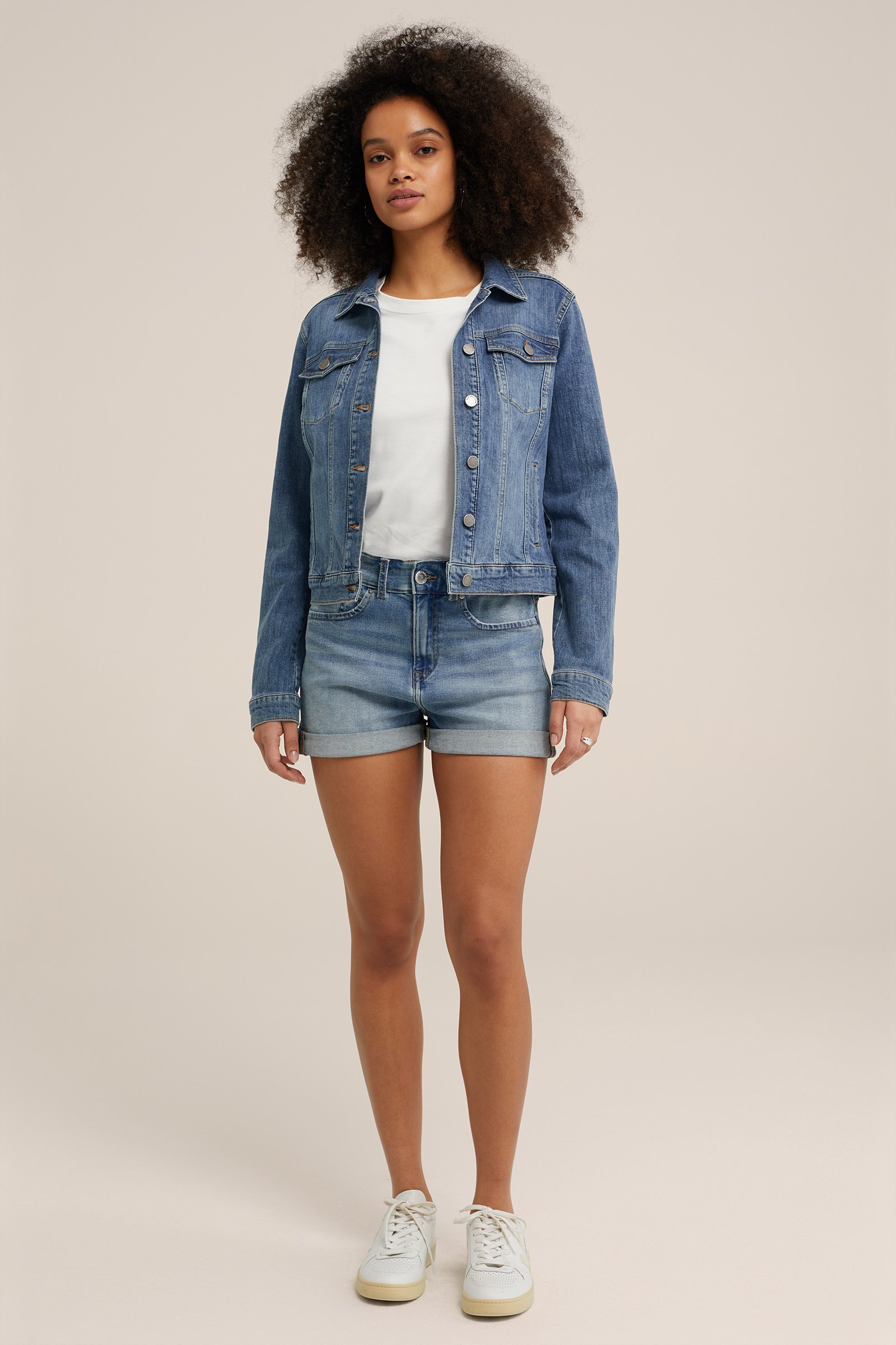 high rise denimshort met comfort stretch Blue Ridge Blauw