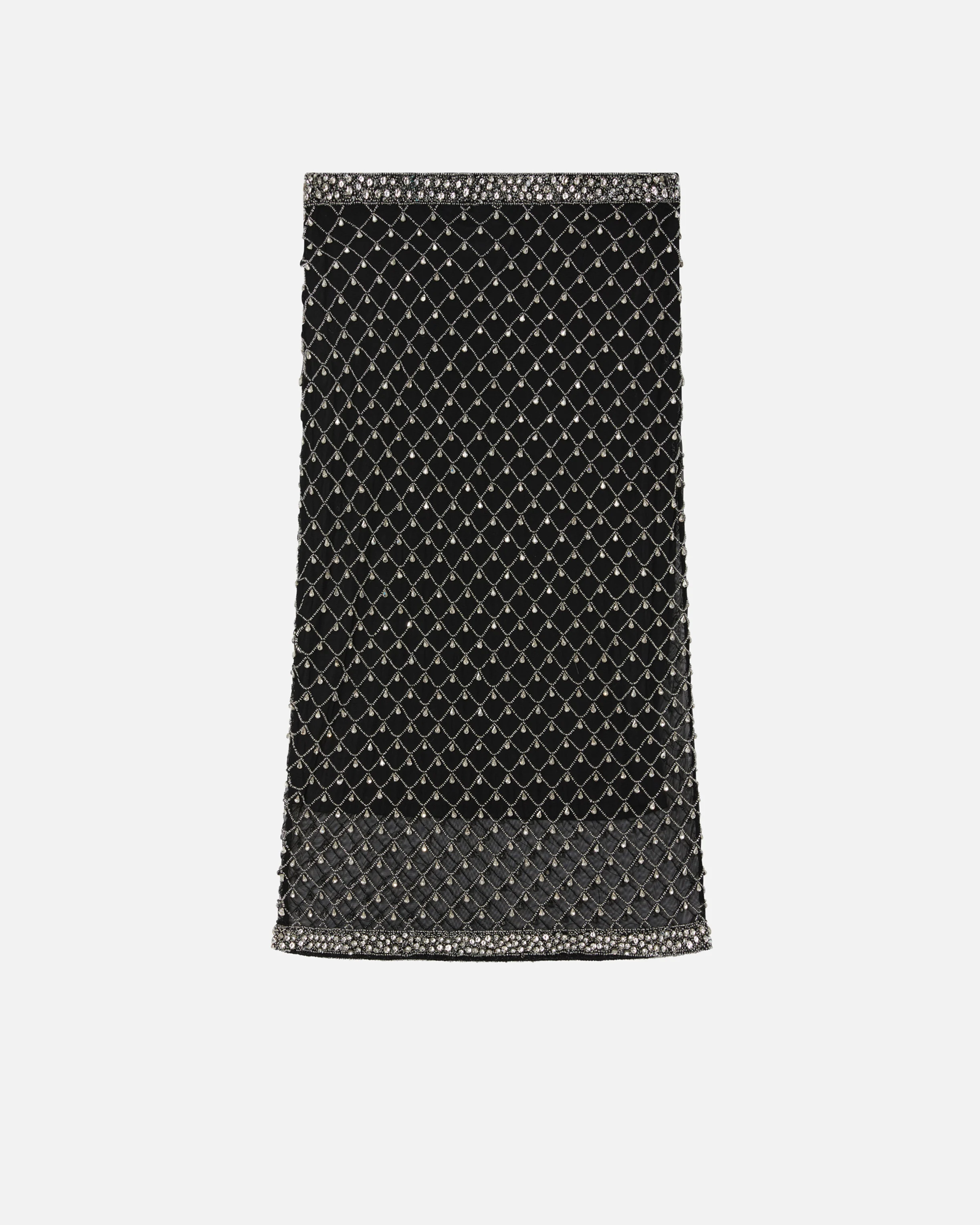 Jupe en tulle avec broderie de cristaux | Transparent