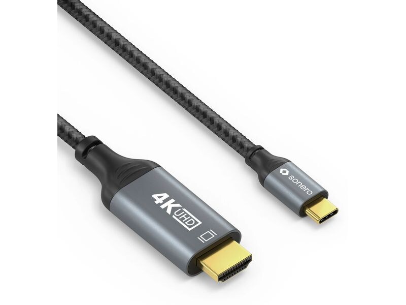 sonero Kabel USB Type-C - HDMI, 2 m USB-C auf HDMI Kabel - 4K60, 18 GBps – grau/schwarz - 1.00m