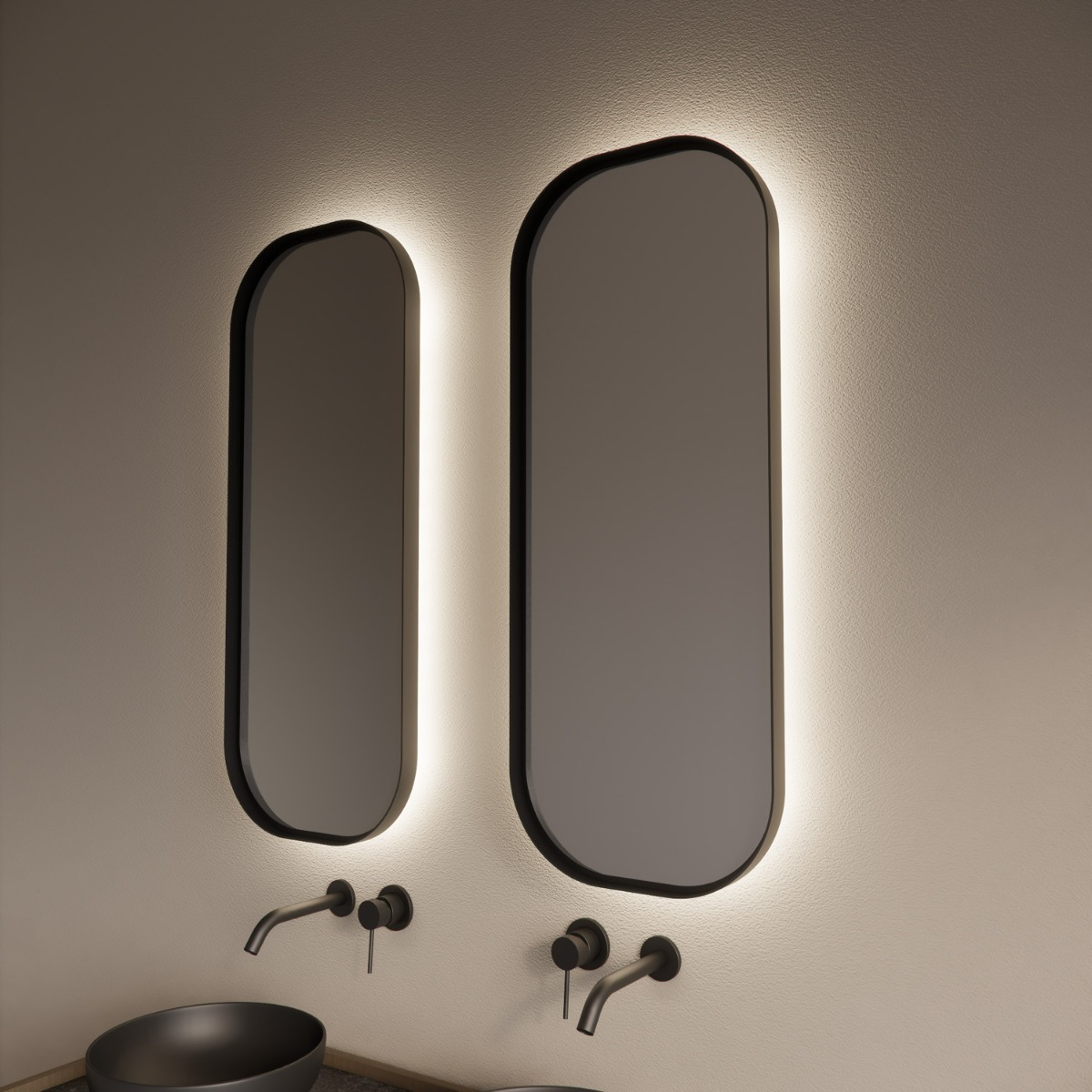 Gliss Design Plato spiegel met LED-verlichting 50x100cm mat zwart