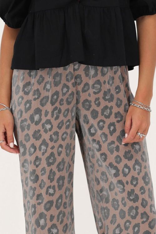 Panterprint crinkle broek met elastieken band