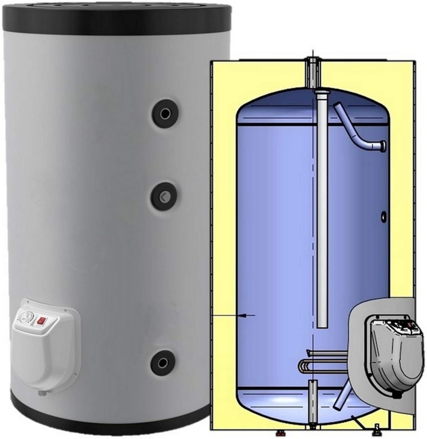 Elektrospeicher, Standspeicher, Warmwasserspeicher leistungsstarker Boiler mit 3 kW Heizleistung und Zirkulationsanschluß in der Größe 200 L Liter
