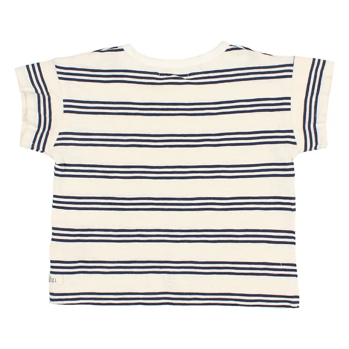 Búho T-shirt Rayé Coton Flammé Bébé | Bleu nuit